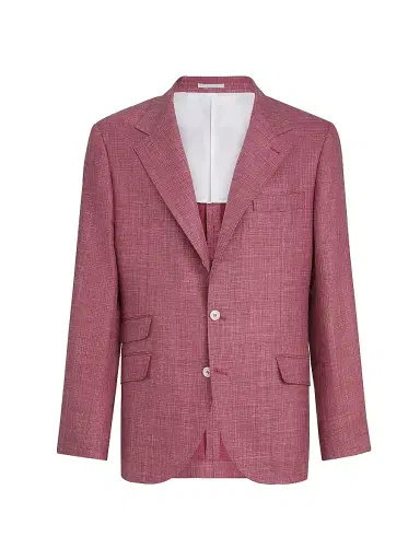 Brunello Cucinelli Men's Slubbed Virgin Wool, Silk and Linen Hopsack Deconstructed Cavallo Blazer | Thumbnail 2 Brunello Cucinelli Men's Slubbed Virgin Wool, Silk and Linen Hopsack Deconstructed Cavallo Blazer | Thumbnail 2