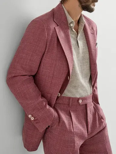Brunello Cucinelli Men's Slubbed Virgin Wool, Silk and Linen Hopsack Deconstructed Cavallo Blazer | Thumbnail 3 Brunello Cucinelli Men's Slubbed Virgin Wool, Silk and Linen Hopsack Deconstructed Cavallo Blazer | Thumbnail 3
