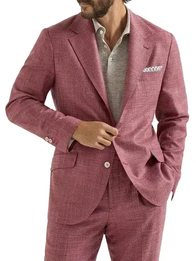 Brunello Cucinelli Men's Slubbed Virgin Wool, Silk and Linen Hopsack Deconstructed Cavallo Blazer | Thumbnail 1 Brunello Cucinelli Men's Slubbed Virgin Wool, Silk and Linen Hopsack Deconstructed Cavallo Blazer | Thumbnail 1