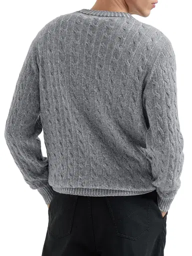 Brunello Cucinelli Men's Cashmere Vanisé Cable Knit Sweater - Dark Grey | Thumbnail 3 Brunello Cucinelli Men's Cashmere Vanisé Cable Knit Sweater - Dark Grey | Thumbnail 3