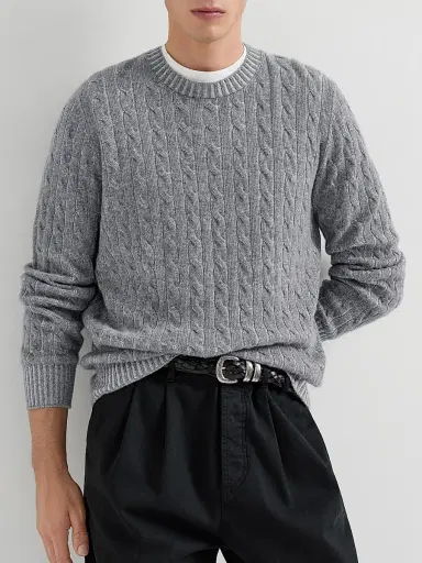 Brunello Cucinelli Men's Cashmere Vanisé Cable Knit Sweater - Dark Grey | Thumbnail 5 Brunello Cucinelli Men's Cashmere Vanisé Cable Knit Sweater - Dark Grey | Thumbnail 5