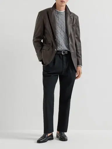 Brunello Cucinelli Men's Cashmere Vanisé Cable Knit Sweater - Dark Grey | Thumbnail 6 Brunello Cucinelli Men's Cashmere Vanisé Cable Knit Sweater - Dark Grey | Thumbnail 6