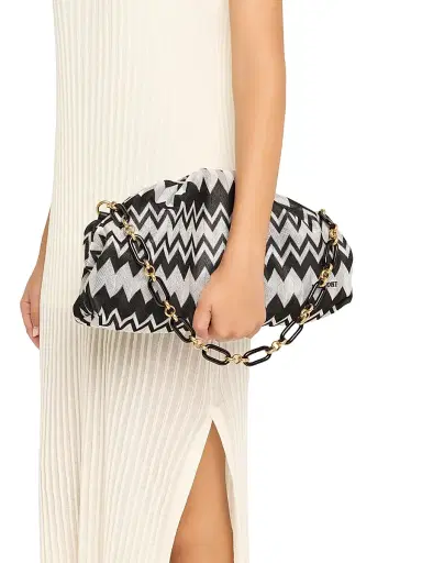 Missoni Women's Ruched Optical Wave Zigzag Raschel-Knit Pouch - Black White | Thumbnail 2 Missoni Women's Ruched Optical Wave Zigzag Raschel-Knit Pouch - Black White | Thumbnail 2