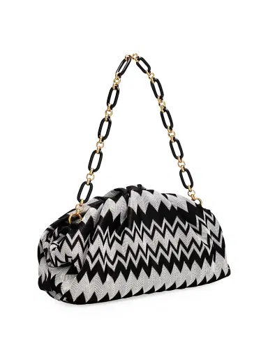 Missoni Women's Ruched Optical Wave Zigzag Raschel-Knit Pouch - Black White | Thumbnail 5 Missoni Women's Ruched Optical Wave Zigzag Raschel-Knit Pouch - Black White | Thumbnail 5