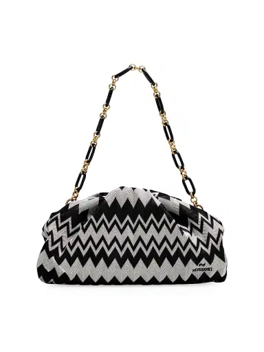 Missoni Women's Ruched Optical Wave Zigzag Raschel-Knit Pouch - Black White | Thumbnail 1 Missoni Women's Ruched Optical Wave Zigzag Raschel-Knit Pouch - Black White | Thumbnail 1