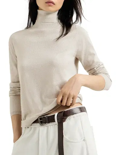 Brunello Cucinelli Women's Sparkling Cashmere and Silk Lightweight Turtleneck Sweater - Pearl Grey - Size XXXXL | Thumbnail 2 Brunello Cucinelli Women's Sparkling Cashmere and Silk Lightweight Turtleneck Sweater - Pearl Grey - Size XXXXL | Thumbnail 2