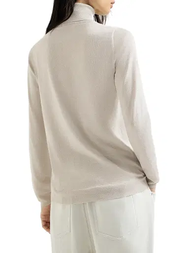 Brunello Cucinelli Women's Sparkling Cashmere and Silk Lightweight Turtleneck Sweater - Pearl Grey - Size XXXXL | Thumbnail 3 Brunello Cucinelli Women's Sparkling Cashmere and Silk Lightweight Turtleneck Sweater - Pearl Grey - Size XXXXL | Thumbnail 3