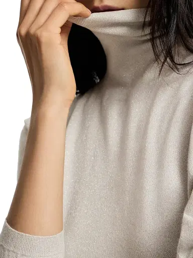 Brunello Cucinelli Women's Sparkling Cashmere and Silk Lightweight Turtleneck Sweater - Pearl Grey - Size XXXXL | Thumbnail 4 Brunello Cucinelli Women's Sparkling Cashmere and Silk Lightweight Turtleneck Sweater - Pearl Grey - Size XXXXL | Thumbnail 4