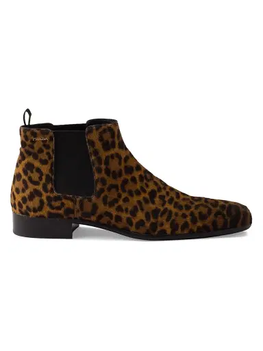 Prada Women's Printed Leather Booties - Beige Black | Thumbnail 1 Prada Women's Printed Leather Booties - Beige Black | Thumbnail 1