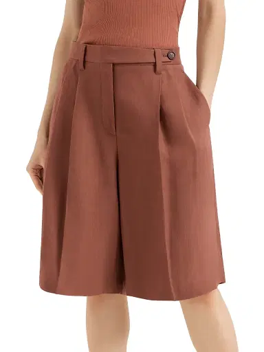 Brunello Cucinelli Women's Viscose and Linen Fluid Twill Sartorial Bermuda Shorts with Monili - Orange | Thumbnail 2 Brunello Cucinelli Women's Viscose and Linen Fluid Twill Sartorial Bermuda Shorts with Monili - Orange | Thumbnail 2