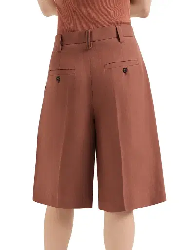 Brunello Cucinelli Women's Viscose and Linen Fluid Twill Sartorial Bermuda Shorts with Monili - Orange | Thumbnail 3 Brunello Cucinelli Women's Viscose and Linen Fluid Twill Sartorial Bermuda Shorts with Monili - Orange | Thumbnail 3