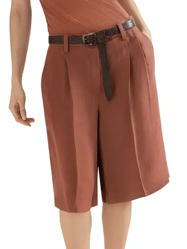 Brunello Cucinelli Women's Viscose and Linen Fluid Twill Sartorial Bermuda Shorts with Monili - Orange | Thumbnail 5 Brunello Cucinelli Women's Viscose and Linen Fluid Twill Sartorial Bermuda Shorts with Monili - Orange | Thumbnail 5