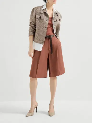 Brunello Cucinelli Women's Viscose and Linen Fluid Twill Sartorial Bermuda Shorts with Monili - Orange | Thumbnail 6 Brunello Cucinelli Women's Viscose and Linen Fluid Twill Sartorial Bermuda Shorts with Monili - Orange | Thumbnail 6