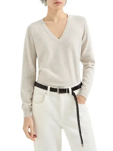 Brunello Cucinelli Women's Cashmere Sweater with Monili - Oyster - Size XL | Thumbnail 2 Brunello Cucinelli Women's Cashmere Sweater with Monili - Oyster - Size XL | Thumbnail 2