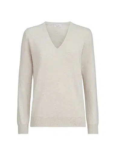 Brunello Cucinelli Women's Cashmere Sweater with Monili - Oyster - Size XL | Thumbnail 1 Brunello Cucinelli Women's Cashmere Sweater with Monili - Oyster - Size XL | Thumbnail 1
