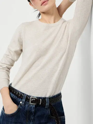 Brunello Cucinelli Women's Cashmere Sweater with Monili - Oyster | Thumbnail 5 Brunello Cucinelli Women's Cashmere Sweater with Monili - Oyster | Thumbnail 5