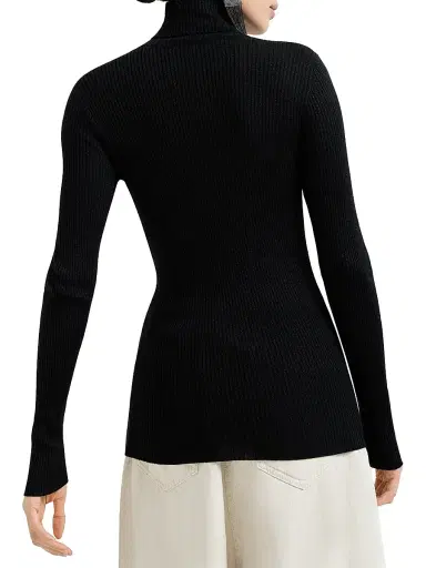 Brunello Cucinelli Women's Lightweight Turtleneck Sweater in Sparkling Cashmere and Silk Rib Knit - Black | Thumbnail 3 Brunello Cucinelli Women's Lightweight Turtleneck Sweater in Sparkling Cashmere and Silk Rib Knit - Black | Thumbnail 3
