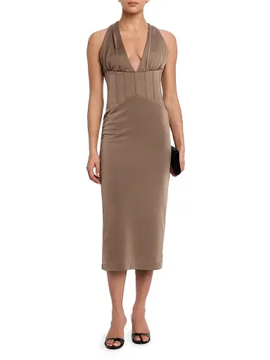 Rebecca Vallance Women's Mischa Corset-Waist Midi-Dress - Mocha | Thumbnail 3 Rebecca Vallance Women's Mischa Corset-Waist Midi-Dress - Mocha | Thumbnail 3