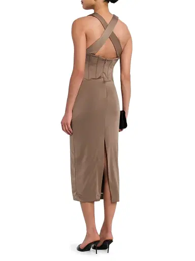Rebecca Vallance Women's Mischa Corset-Waist Midi-Dress - Mocha | Thumbnail 4 Rebecca Vallance Women's Mischa Corset-Waist Midi-Dress - Mocha | Thumbnail 4