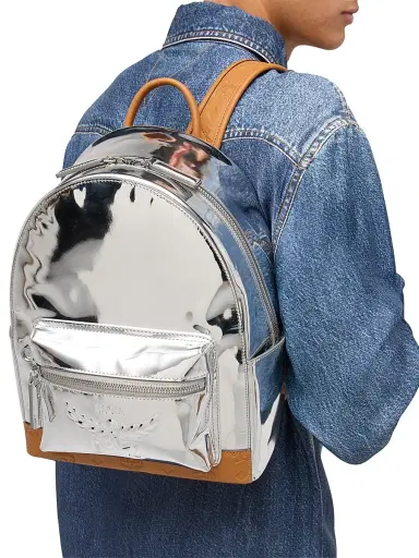MCM Men's Small Stark Leather Backpack - Silver | Thumbnail 2 MCM Men's Small Stark Leather Backpack - Silver | Thumbnail 2