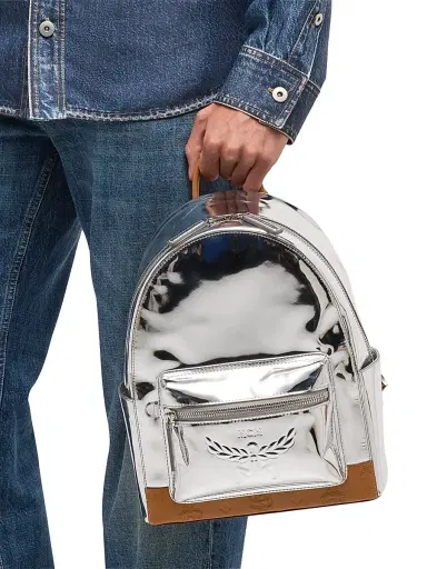 MCM Men's Small Stark Leather Backpack - Silver | Thumbnail 3 MCM Men's Small Stark Leather Backpack - Silver | Thumbnail 3
