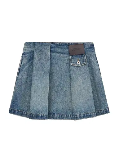 Loewe Women's Pleated Denim Miniskirt - Washed Denim - Size 10 | Thumbnail 1 Loewe Women's Pleated Denim Miniskirt - Washed Denim - Size 10 | Thumbnail 1