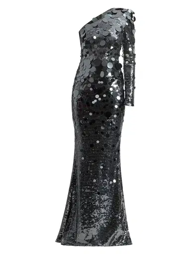 Zhivago Women's The Shimmer Is A Prism Sequined One-Shoulder Gown - Graphite | Thumbnail 1 Zhivago Women's The Shimmer Is A Prism Sequined One-Shoulder Gown - Graphite | Thumbnail 1