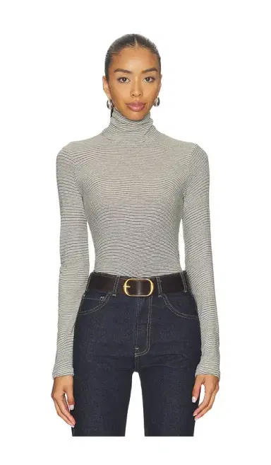 perfectwhitetee Cindy Stripe Jersey Turtleneck | Thumbnail 1 perfectwhitetee Cindy Stripe Jersey Turtleneck | Thumbnail 1