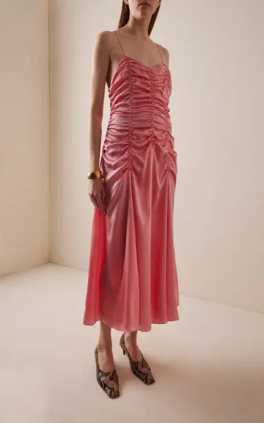 Khaite Raina Ruffled Silk Midi Dress | Thumbnail 2 Khaite Raina Ruffled Silk Midi Dress | Thumbnail 2
