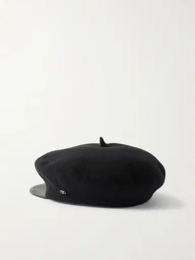 Valentino Garavani Embellished Leather-trimmed Wool Cap | Thumbnail 3 Valentino Garavani Embellished Leather-trimmed Wool Cap | Thumbnail 3