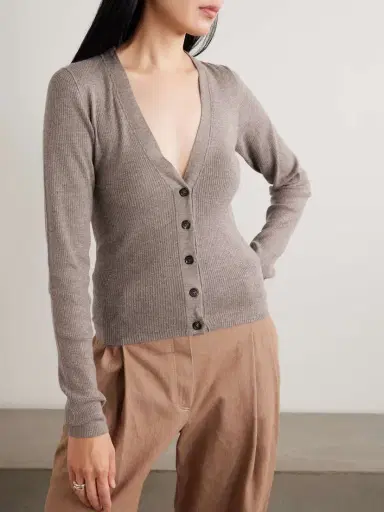Brunello Cucinelli Metallic Ribbed-knit Cardigan | Thumbnail 3 Brunello Cucinelli Metallic Ribbed-knit Cardigan | Thumbnail 3