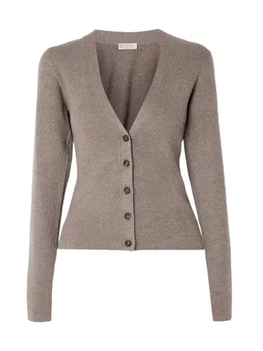 Brunello Cucinelli Metallic Ribbed-knit Cardigan | Thumbnail 1 Brunello Cucinelli Metallic Ribbed-knit Cardigan | Thumbnail 1