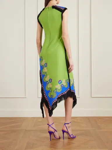 La DoubleJ Fringed Asymmetric Printed Silk Midi Dress | Thumbnail 3 La DoubleJ Fringed Asymmetric Printed Silk Midi Dress | Thumbnail 3