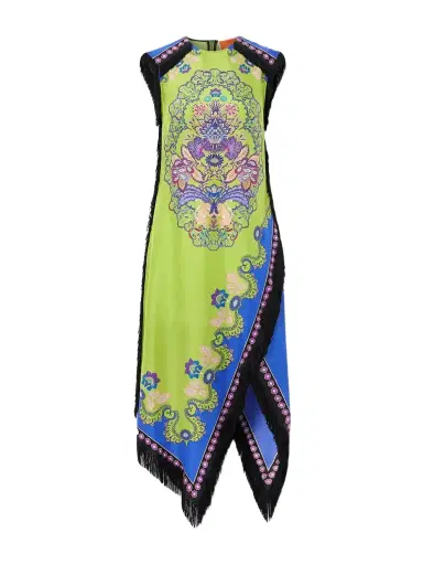 La DoubleJ Fringed Asymmetric Printed Silk Midi Dress | Thumbnail 1 La DoubleJ Fringed Asymmetric Printed Silk Midi Dress | Thumbnail 1