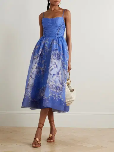 Zimmermann Rebellion Lace-up Embellished Pleated Gathered Printed Linen And Silk-blend Midi Dress | Thumbnail 2 Zimmermann Rebellion Lace-up Embellished Pleated Gathered Printed Linen And Silk-blend Midi Dress | Thumbnail 2