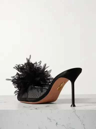Aquazzura Poème 85 Embellished Organza And Leather-trimmed Mesh Mules | Thumbnail 3 Aquazzura Poème 85 Embellished Organza And Leather-trimmed Mesh Mules | Thumbnail 3