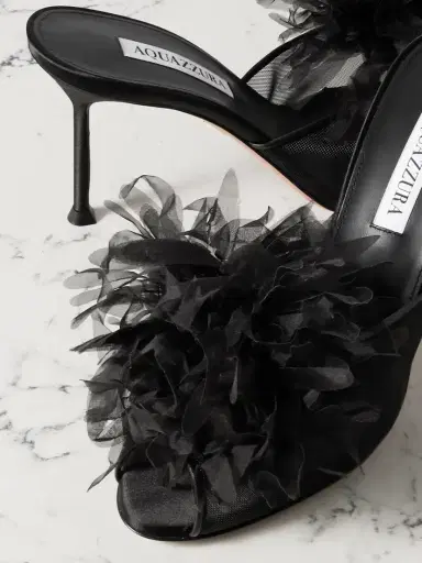 Aquazzura Poème 85 Embellished Organza And Leather-trimmed Mesh Mules | Thumbnail 4 Aquazzura Poème 85 Embellished Organza And Leather-trimmed Mesh Mules | Thumbnail 4