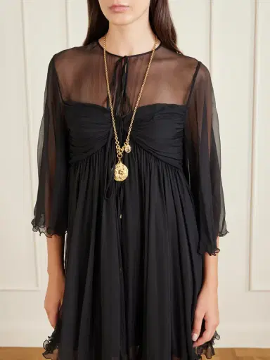 Chloé Tie-detailed Gathered Silk-chiffon Mini Dress | Thumbnail 3 Chloé Tie-detailed Gathered Silk-chiffon Mini Dress | Thumbnail 3