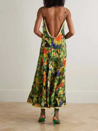 Farm Rio Bird Leaves Crochet-trimmed Tiered Printed Cotton Maxi Dress | Thumbnail 3 Farm Rio Bird Leaves Crochet-trimmed Tiered Printed Cotton Maxi Dress | Thumbnail 3