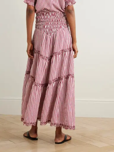 Loretta Caponi Ninfa Shirred Corded Lace-trimmed Striped Satin Maxi Skirt | Thumbnail 3 Loretta Caponi Ninfa Shirred Corded Lace-trimmed Striped Satin Maxi Skirt | Thumbnail 3