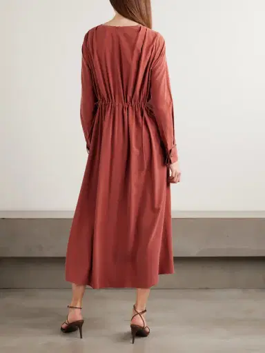 Max Mara Gathered Silk Midi Dress | Thumbnail 3 Max Mara Gathered Silk Midi Dress | Thumbnail 3