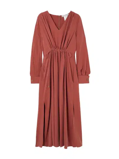 Max Mara Gathered Silk Midi Dress | Thumbnail 1 Max Mara Gathered Silk Midi Dress | Thumbnail 1