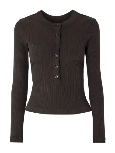 Citizens of Humanity Varra Ribbed Stretch Organic Cotton And Lyocell-blend Henley Top | Thumbnail 1 Citizens of Humanity Varra Ribbed Stretch Organic Cotton And Lyocell-blend Henley Top | Thumbnail 1