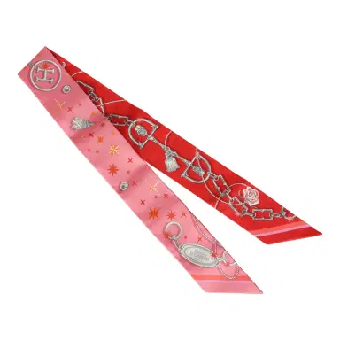 HERMÈS Hermes "C'est La Fete" Rose Bon Bon, Orange Multi Silk Twilly Pair | Thumbnail 2 HERMÈS Hermes "C'est La Fete" Rose Bon Bon, Orange Multi Silk Twilly Pair | Thumbnail 2