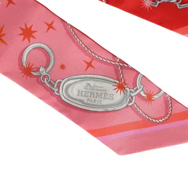 HERMÈS Hermes "C'est La Fete" Rose Bon Bon, Orange Multi Silk Twilly Pair | Thumbnail 3 HERMÈS Hermes "C'est La Fete" Rose Bon Bon, Orange Multi Silk Twilly Pair | Thumbnail 3