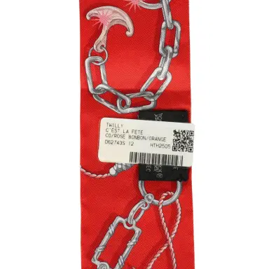HERMÈS Hermes "C'est La Fete" Rose Bon Bon, Orange Multi Silk Twilly Pair | Thumbnail 5 HERMÈS Hermes "C'est La Fete" Rose Bon Bon, Orange Multi Silk Twilly Pair | Thumbnail 5