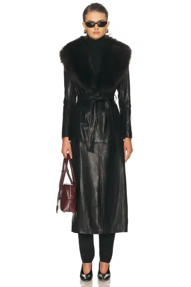 NOUR HAMMOUR Dakota Glamorous Leather Coat | Thumbnail 1 NOUR HAMMOUR Dakota Glamorous Leather Coat | Thumbnail 1