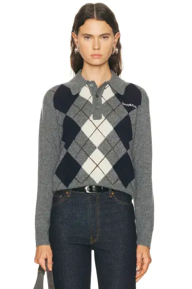 Sporty & Rich Serif Logo Cashmere Polo Sweater | Thumbnail 1 Sporty & Rich Serif Logo Cashmere Polo Sweater | Thumbnail 1
