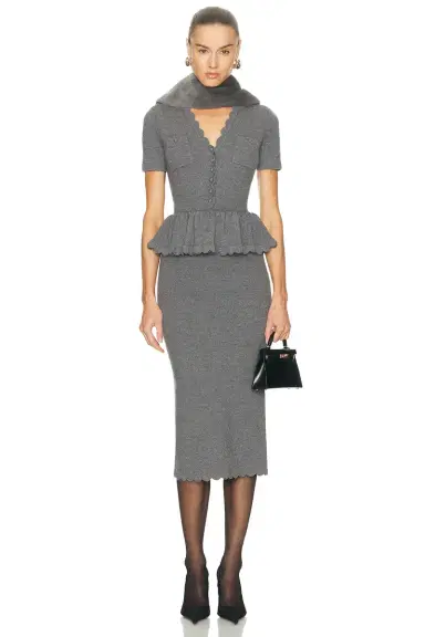 self-portrait Peplum Knit Midi Dress | Thumbnail 1 self-portrait Peplum Knit Midi Dress | Thumbnail 1