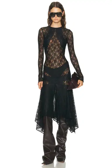 The Attico Long Sleeve Lace Midi Dress | Thumbnail 1 The Attico Long Sleeve Lace Midi Dress | Thumbnail 1